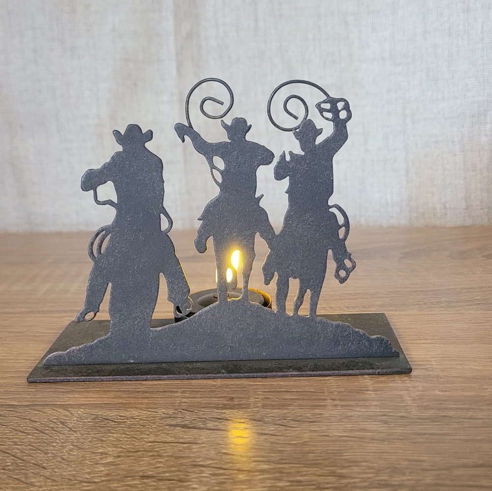 Rustic Cowboy Silhouette Tealight Holder - Black - Picture 3 of 14